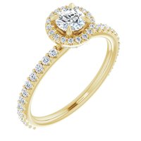14K Yellow 4 mm Round Forever One™ Moissanite & 1/3 CTW Diamond Engagement Ring  